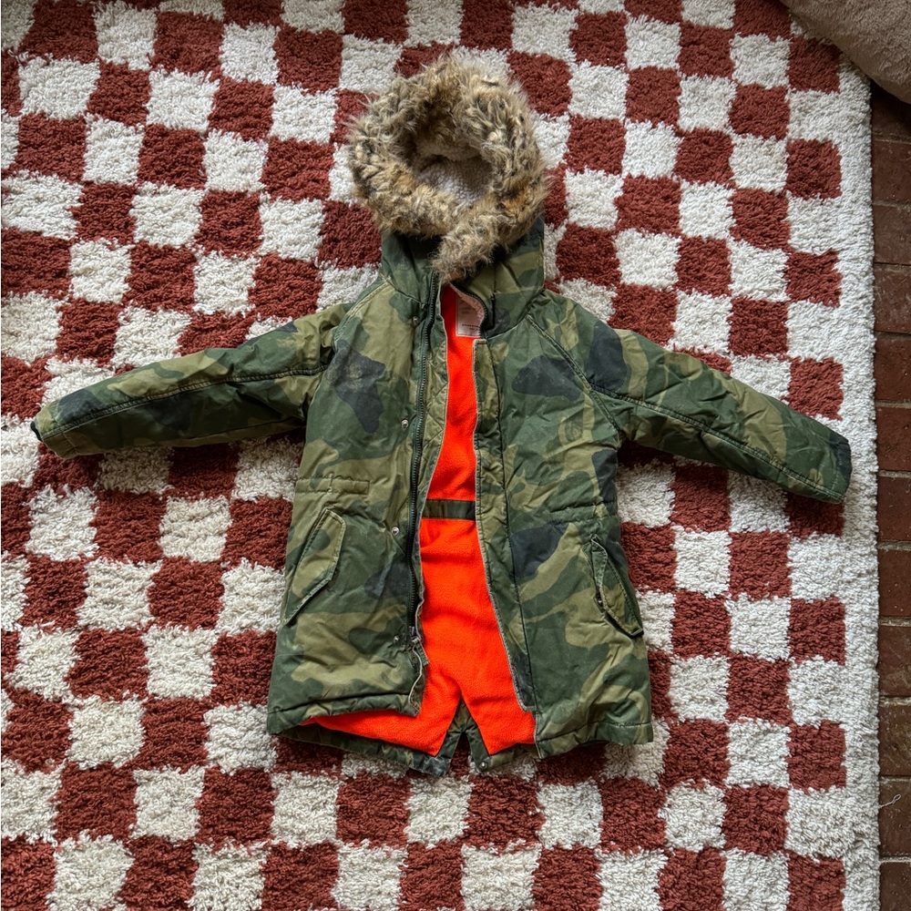 J. Crew Kids Camouflage Jacket with Orange Lining